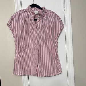 Red Striped Ruffleneck Shirt XS
